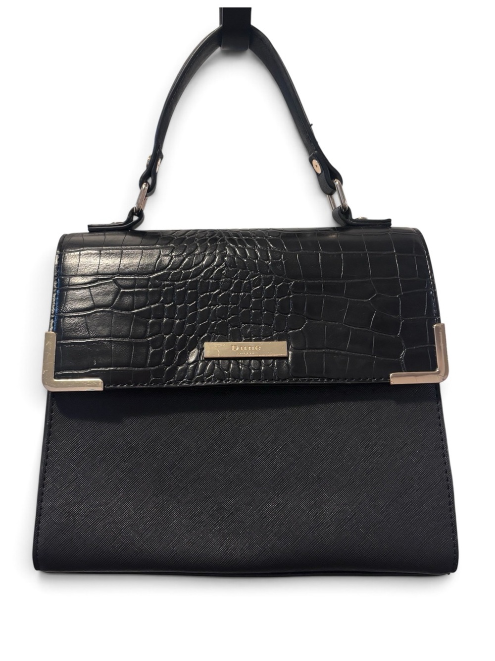 Dune London Black Croc Embossed Structured Satchel Bag